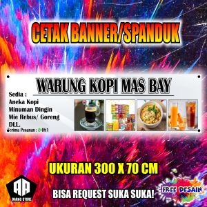 Cetak Banner Cetak Spanduk WARUNG KOPI MAS BAY Ukuran 300X70 CM BISA REQUEST