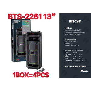 BTS-2261Bluetooth Karaoke Wireless Speaker Dual 6.5 inch with Digital Rechargeable Mic & RGB