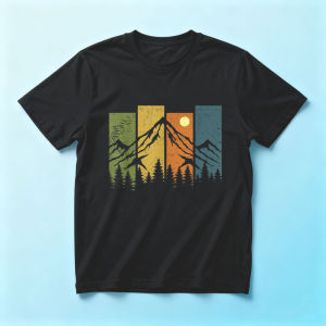 Geometric Mountain Forest Eagle Print T Shirt Men Four Panel Nature Silhouette Minimal Wilderness Hiking Casual Streetwear Tops