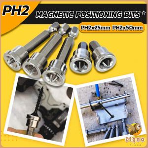 Digeo 5pcs Magnetic Positioning Screwdriver Bits Screw Positioning Bit Hex Shank Screw Positioning Bit PH2x25mm PH2x50mm