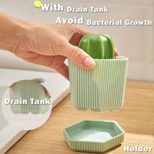 Kitchen Cleaning Brush Plastic Cactus Dishwashing Brush with Drain Tray Multi-purpose Cleaning Ball Home Sponge Dish Brush