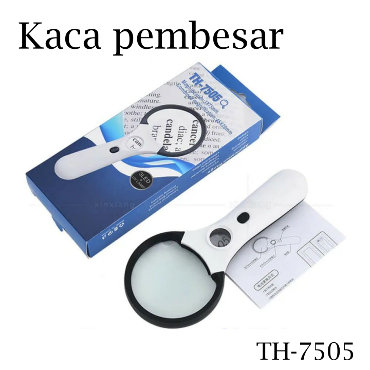 KCP TH-7505 Kaca Pembesar 2 kaca Lup genggam 4 LED + led UV Magnifier