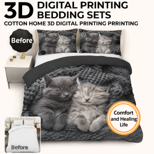 3D Realistic Pet Print Pure Cotton Four-Piece Bedding Set Multiple Sizes Washable