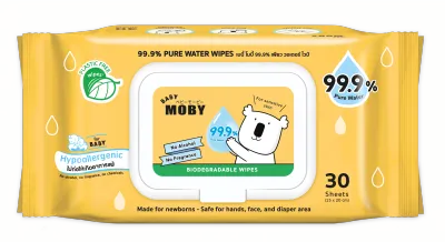 Baby Moby 99.9% Pure Water Biodegradable Wipes - 30 Sheets
