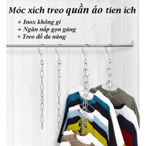 Móc Treo Quần Áo Thông Minh Dây Xích Inox 10 Lỗ Treo Móc Quần Áo Tiết Kiệm Diện Tích Treo Đồ Đa Năng