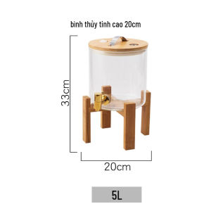 [Mẫu mới ] Bình thuỷ tinh vòi inox 5L-8L  (Kèm chân gỗ) pha Detox đựng nước hoa quả  Decor nhà cửa tiện dụng bàn ăn