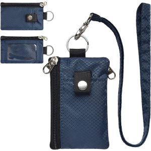 Minimalist RFID Blocking Small Wallet with ID Badge Window Waterproof Zipper Cases Pouch and Lanyard Keychain for Cards Cash Coin Travel Women and Men