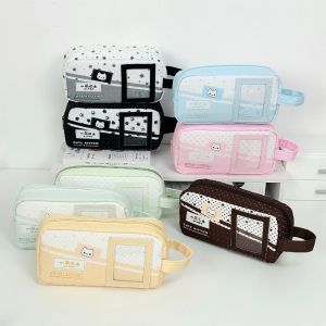 DORADO Multi Colors Pencil Case with Handle Polka Dot Kitten Print Pen Bag Portable Large Capacity Stationery Organizer Gift