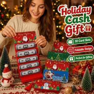 Christmas Money Envelope Card Set 5pcs Foldable Cash Holder Christmas Candle Wreath Pine Cone Artificial Garland