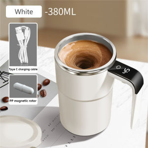 NaturHome 380ml Rechargeable Self Stirring Mug Japanese Coffee Cup Automatic Mixing Cup 304 Stainless Steel Vacuum Insulated Stirring Mug Lazy Magnetic Stirring Coffee Cup