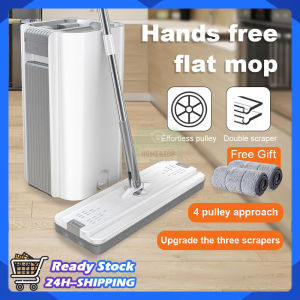 Flat Squeeze Mop with Bucket Set Microfiber Mop Cloth Lazy Squeeze Mop Hand Wash-Free 360 Rotating Auto Spin Wet or Dry Usage Mop