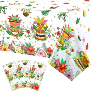 Tiki Party Decorations Tablecloths Hawaiian Luau Table Covers Plastic Tropical Table Clothes for Aloha Tiki Bar Tropical Summer Beach Pool Birthday Party Supplies 54 x 108 Inch (3 Pack)