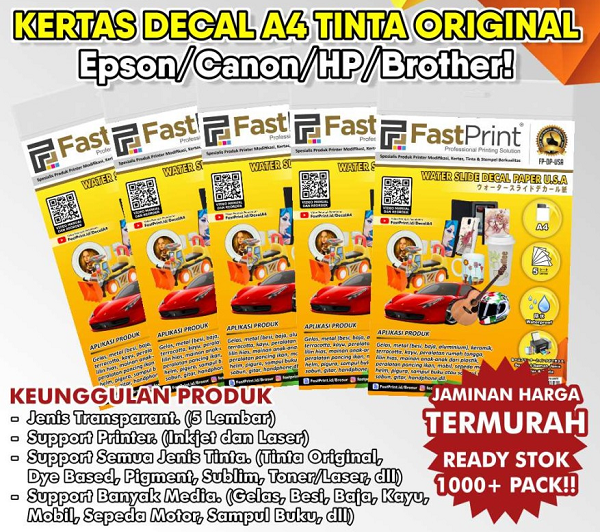 Kertas Water Slide Decal Paper USA Ukuran A4 150 Gram Fast Print ...