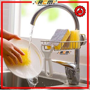 【Local Ready Stock/本地现货】 Kitchen Stainless Steel Faucet Sink Sponge Holder Water Tap Soap Sponge Storage Rack-水龙头架