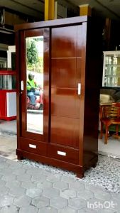 Lemari Pakaian 2 Pintu Sliding Kayu Teack  /trinityjayafurniture