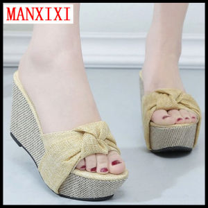 MANXIXI Brand Fashion 3.54 Inches High Heels Thick Bottom Slippers Wedge Shoes Sandals For Women (35-39 Size)