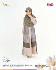 Nibras Sarimbit Elys Gamis Anak Perempuan Bahan Sky Silk Warna Brown Blue Olive Variasi Layer Set
