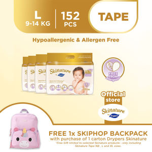Skinature by Drypers Tape Baby Diaper L (9-14kg) 38sx4 - Carton