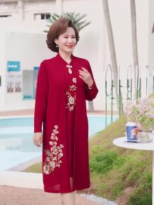 New Arrival Mother-in-Law Wedding Clothes Mom Spring High-End Dress Female Summer Middle-Aged and Elderly Temperament Long Dress Western Style Two-Piece Suit High Quality Fashionable