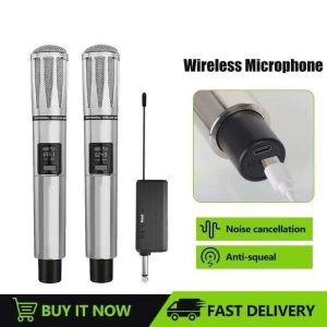 CROWMSTAR SHORE DM-400S Dual Stainless steel Wireless Handheld Recharged Microphone 2 Channels UHF for Party Karaoke Church Meeting Gift