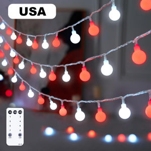 Remote Control LED Ball String Lights 100 Bulbs Plug In Fairy Decor Lighting 8 Modes Dimmable Timer IP44 Waterproof Outdoor Indoor Festival Celebration Room Use