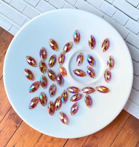 payet jahit mata sampan kristal resin glitter mata uk 7 *15 mewah per lusin