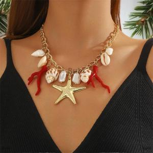 [COD] Buin Boho Big Starfish Star Pendant Necklace For Women Conch Metal Chain Choker Beach Party Exaggerated Jewelry Gift