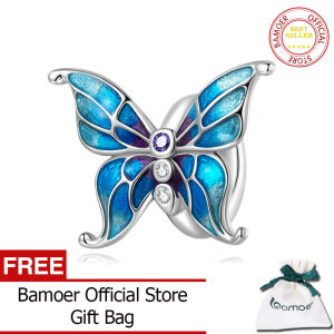 BAMOER Hạt Hình Bướm Silicon Bằng Bạc Sterling 925 Cho Nữ Phụ Kiện Vòng Tay Tự Làm Trang Sức Thời Trang SCC2326