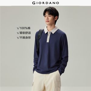 Giordano Beau Monde Men Cotton contrast collar long sleeve polo shirt Free Shipping 13016606