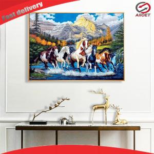 【Alloet】 Full Embroidery Cross Stitch Kit 11CT Horse Pattern Wall Art DIY Crafts for Home Living Room Bedroom Wall Decoration