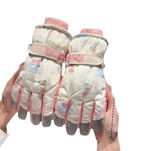 Warm Gloves Windproof and Waterproof Fashion Elements Flower Color Padded Cute Female Friend Skiing