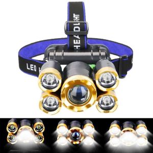 Đèn Pin Đội Đầu Đeo Trán 5 Bóng Siêu Sáng Kèm Pin Sạc Cực Trâu