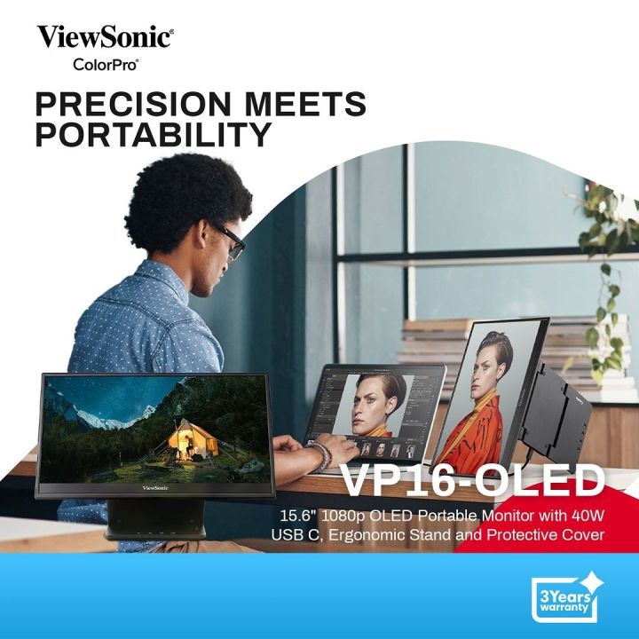 ViewSonic 15.6 Inch 1080p Portable OLED Monitor with 2 Way Powered