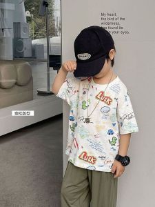 HF Graffiti Hoodie Kid Short Sleeve Korean Style Breathable Boy Girl Cute Comfortable Round neck Hoodie
