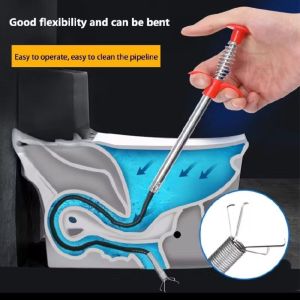 Artefak pengerukan saluran pembuangan Tiriskan Unclogger 1.6m Unclogger Pipa yang Dapat Ditekuk Klip Sampah Manual Stainless Steel Drain Unclogger/Pembersih pipa kawat dengan grapple/ Rambut sampah melengkung empat cabang LS