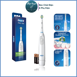 Bàn Chải Tự Động Oral-B Floss Action Pro 100 Battery - Màu Trắng Dùng Pin AA Hẹn Giờ 2-Phút Bàn Chải Điện Oral B