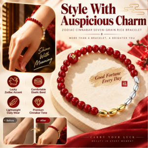 Cinnabar Bracelet 12 Chinese Zodiac Signs 7 Rice Grains Beaded Bracelet Feng Shui Lucky Red Cinnabar Bracelet