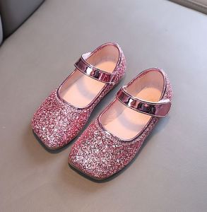 KD001 Sepatu Flat Anak Perempuan Glitter Square Toe Import - KD001 dengan Box