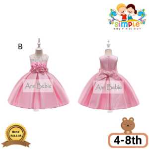 Dress Pesta Anak Perempuan Ann Bebie Bunga Bunga Merah Pink Size 4-8th / Gaun Pesta Impor Banyak Warna