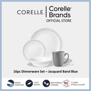 CORELLE 16pc Dinnerware Set – Jacquard Band Blue