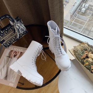 Size 35-42 Womens Shoes High-top Lace-up Martin Boots Leather Thick-soled Boots