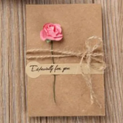 {SG}DIY Dry Flower Kraft Paper Greeting Card Vintage Handmade Cards with Envelope Birthday Thank You Cards