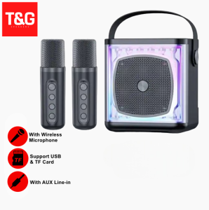 YS-308 Wireless Bluetooth Karaoke Speaker with 2 Wireless Microphone KTV HD Sound with LED Flashing Lights & Handle