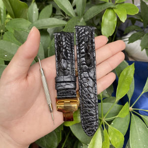 DH1.5.Dây đồng hồ Da Cá Sấu Đen Gai Tay Phát hiện giả ĐỀN 10 LẦN TẶNG 2 chốt và  cây tháo lắp đồng hồtừ SIZE 18/19/20/21/22