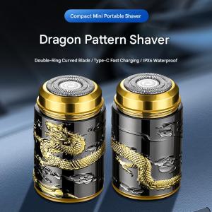 Premium electric shaver with embossed dragon design metal beard trimmer Type-C charging handheld shaver for men
