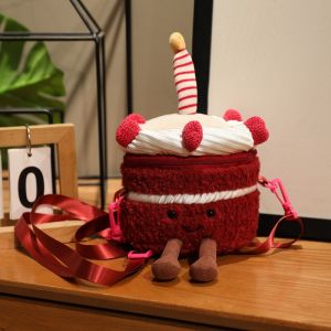 Cherry Cake Plush Shoulder Crossbody Bag for Women   Plush Doll Bag   With long shoulder strap   Birthday Gift for Women  #2765