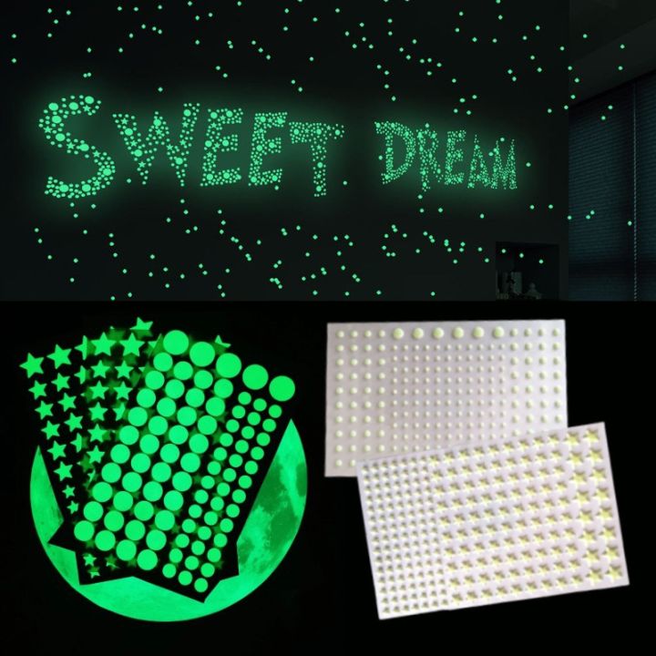 Approx 200pcs/set Bubble Luminous Stars Dots Wall Sticker Glow In The