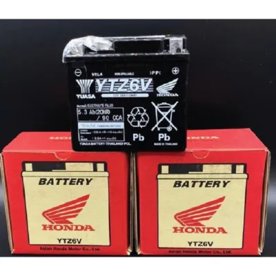 HONDA ORIGINAL YUASA BATTERY TZ6V FTZ6V HONDA THAILAND รหัส 31500-KPW-741 แบตเตอรี่แห้ง แท้ 100% HONDA RS150 RSX150