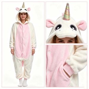 Unicorn Kigurumi Flannel Winter Warm Jumpsuits Onesies Hooded Overalls Halloween Costumes Pijamas Winter Pyjamas2026