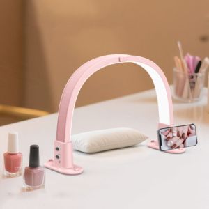 TWCEJE168 Stepless Dimming U-shaped Nail Lamp Tricolor Dimming with Phone Stand Beauty Light Fixture Professional Easy to install Half Moon Beauty Lamp Salon Use